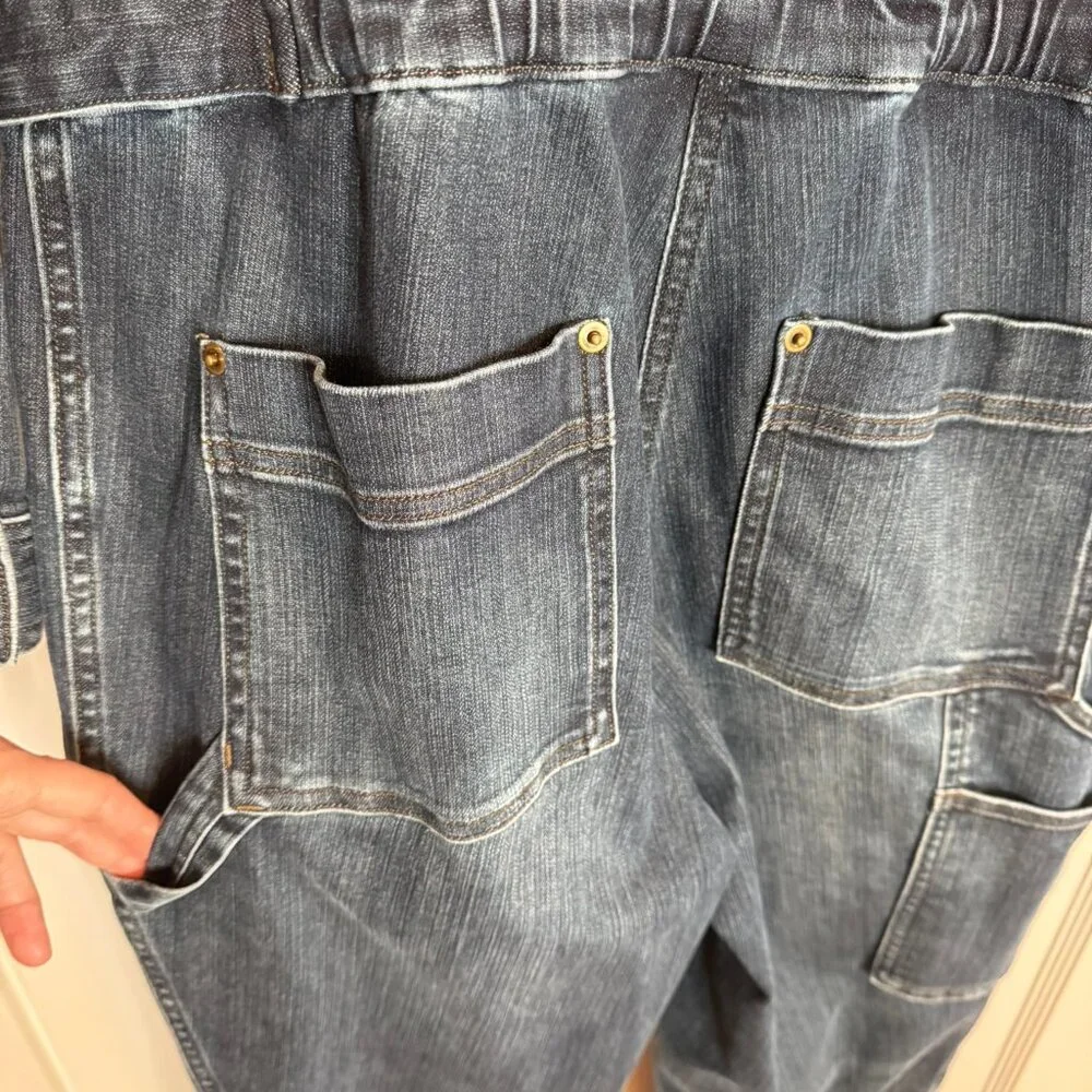 Duluth Trading Co Dark Wash Blue Denim Women's Work Long Sleeve Jumpsuit sz 10R - Picture 10 of 15
